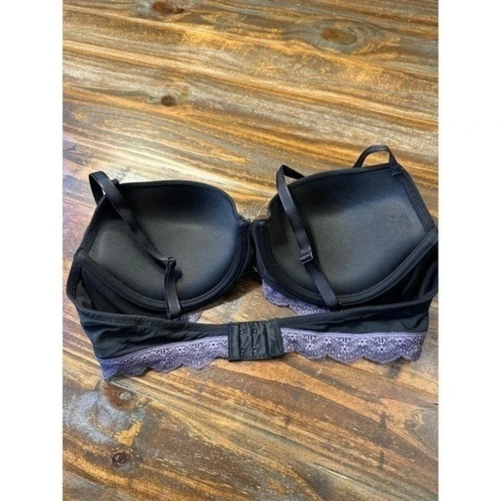 Adore Me Black Purple Lace Balcony Bra Underwire Padded 36D Women's NWT